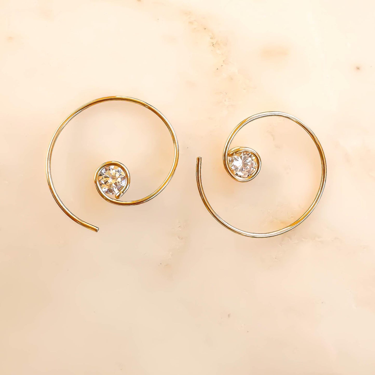 Threader CZ Spiral Hoop Earrings, 14K Gold Filled