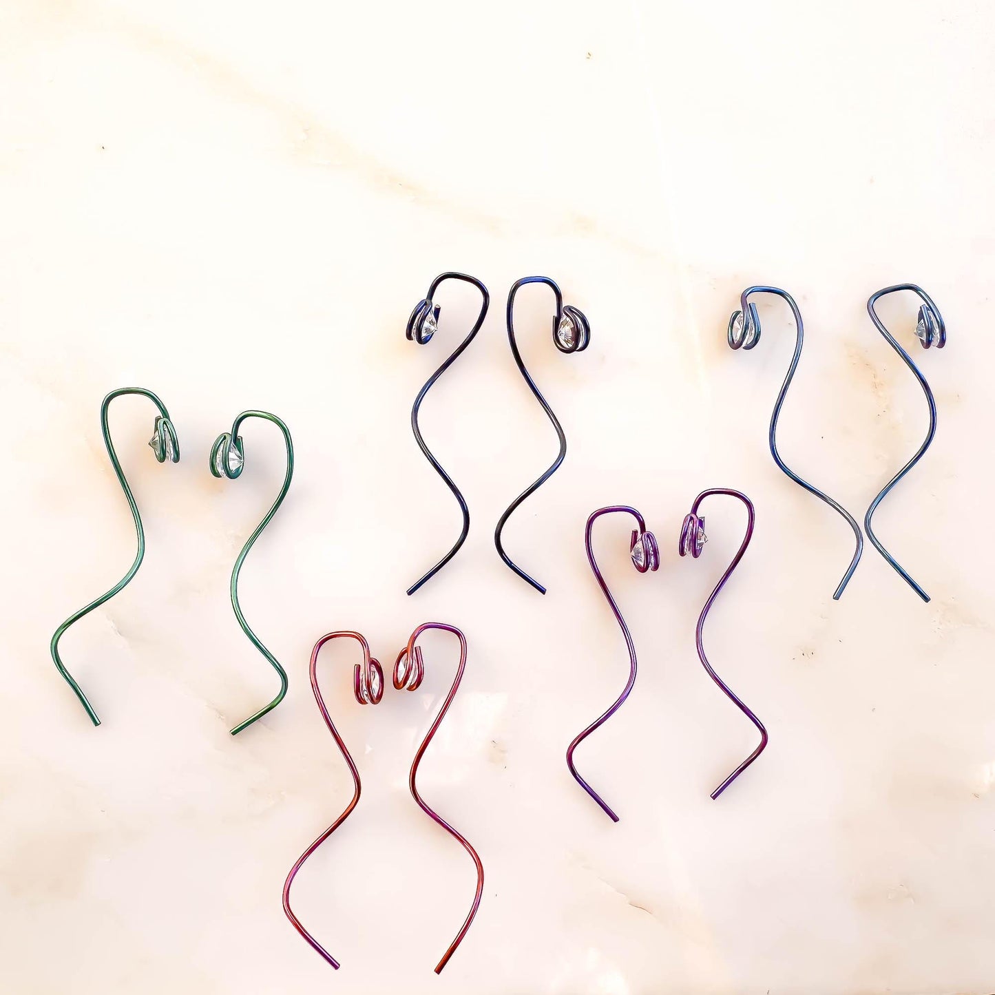 Purple Spiral CZ Threader Earrings, Niobium