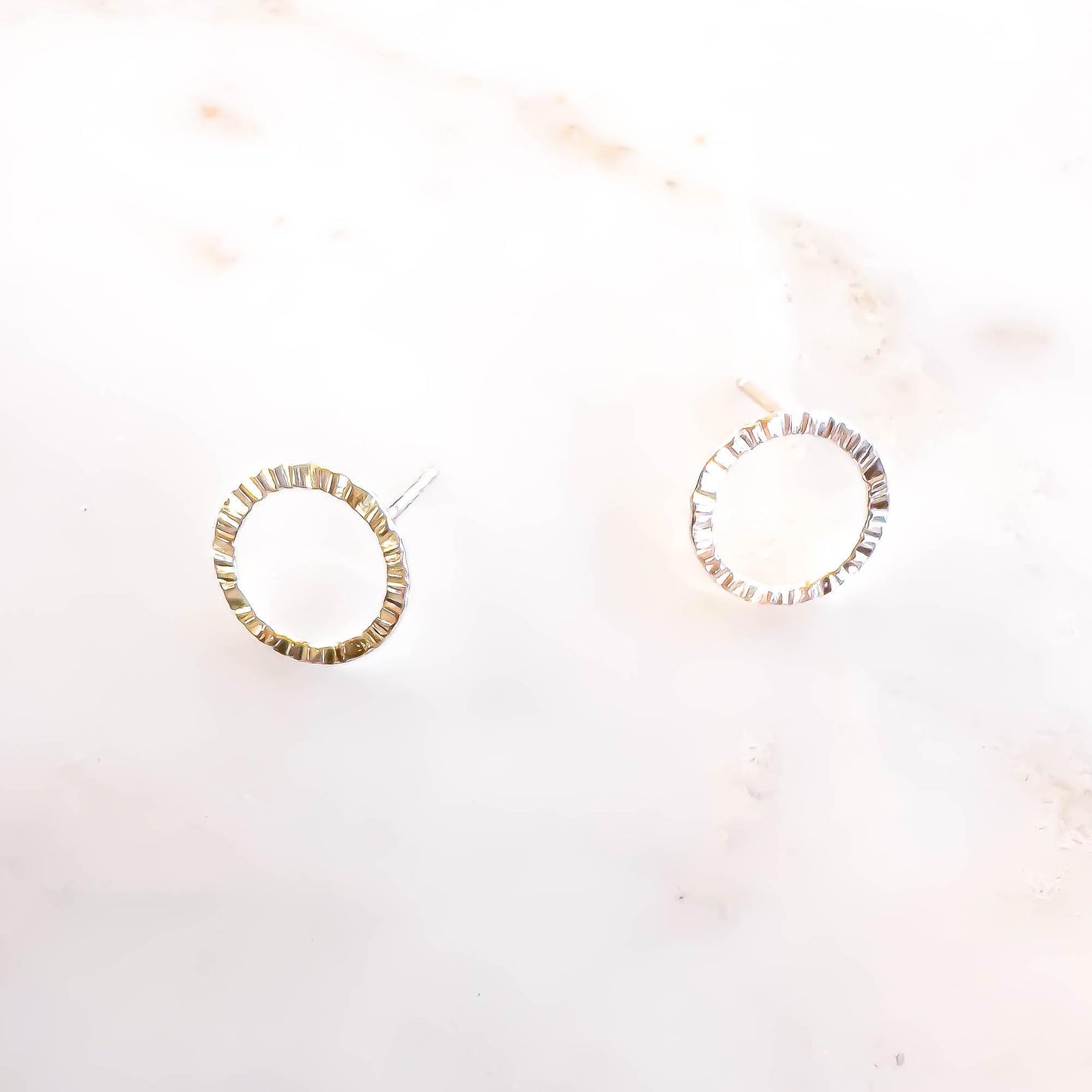 Circle Hammered Stud Earrings, Sterling Silver