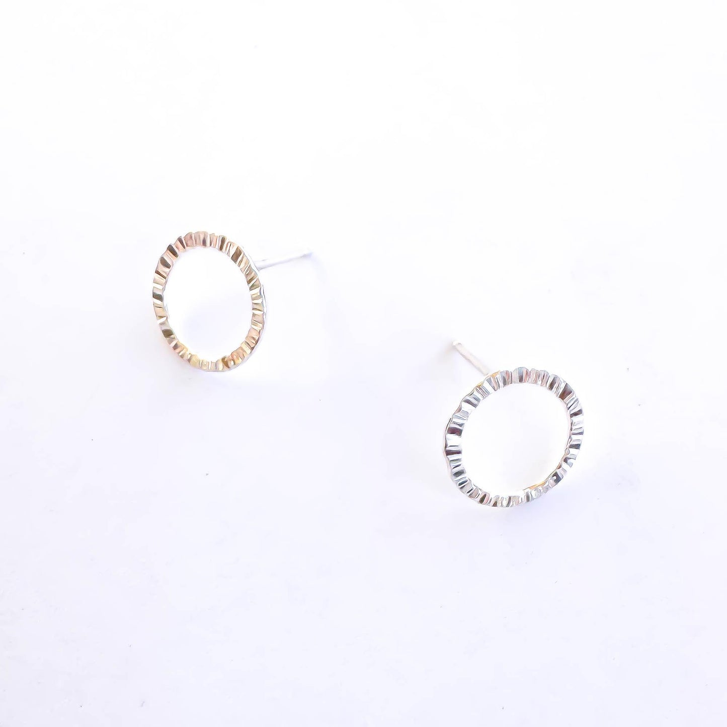Circle Hammered Stud Earrings, Sterling Silver