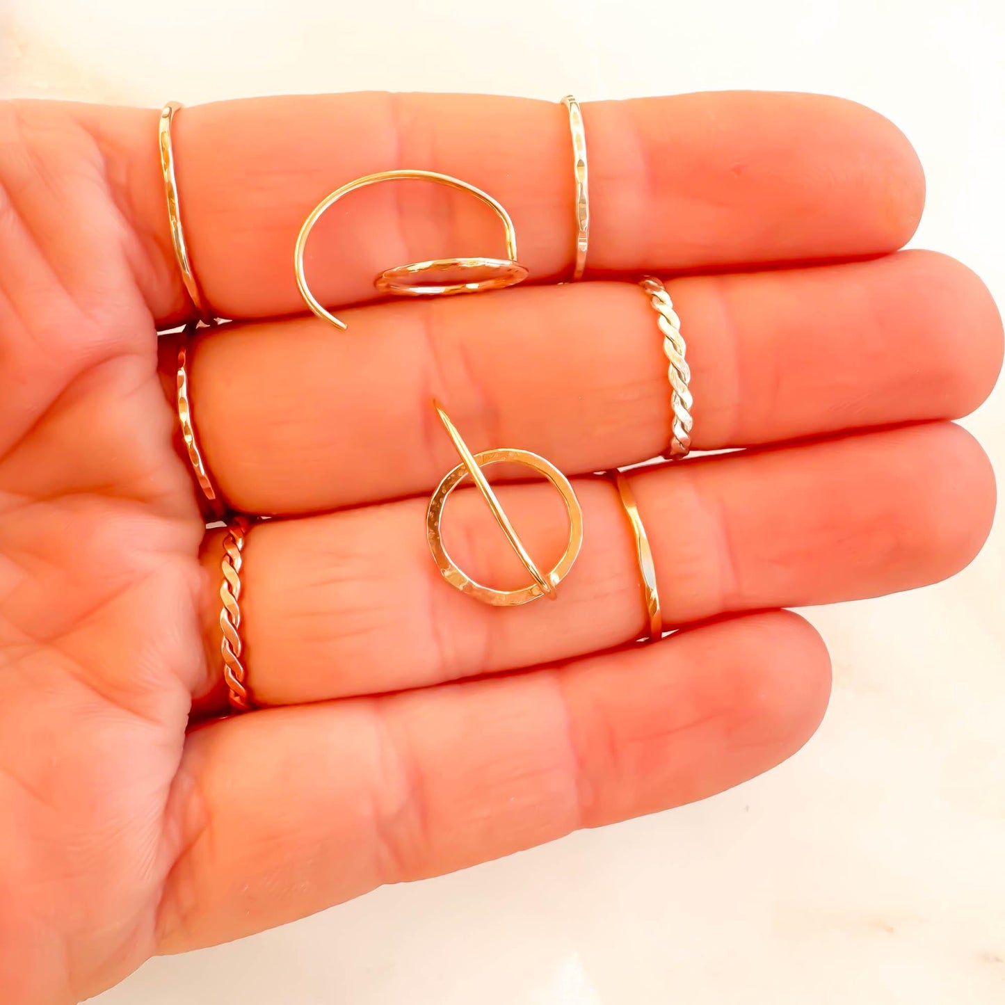Circle Hammered Half Hoops, 14K Gold Filled