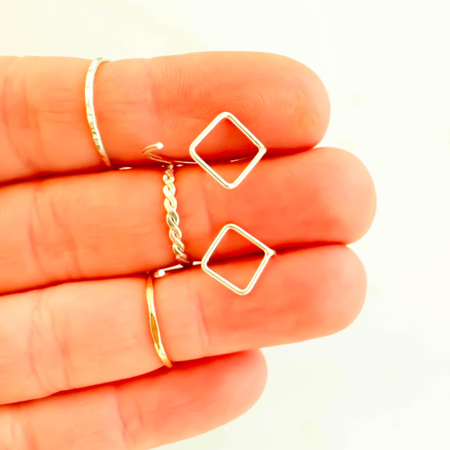 Square Drop Half Hoop Earrings, Sterling Silver