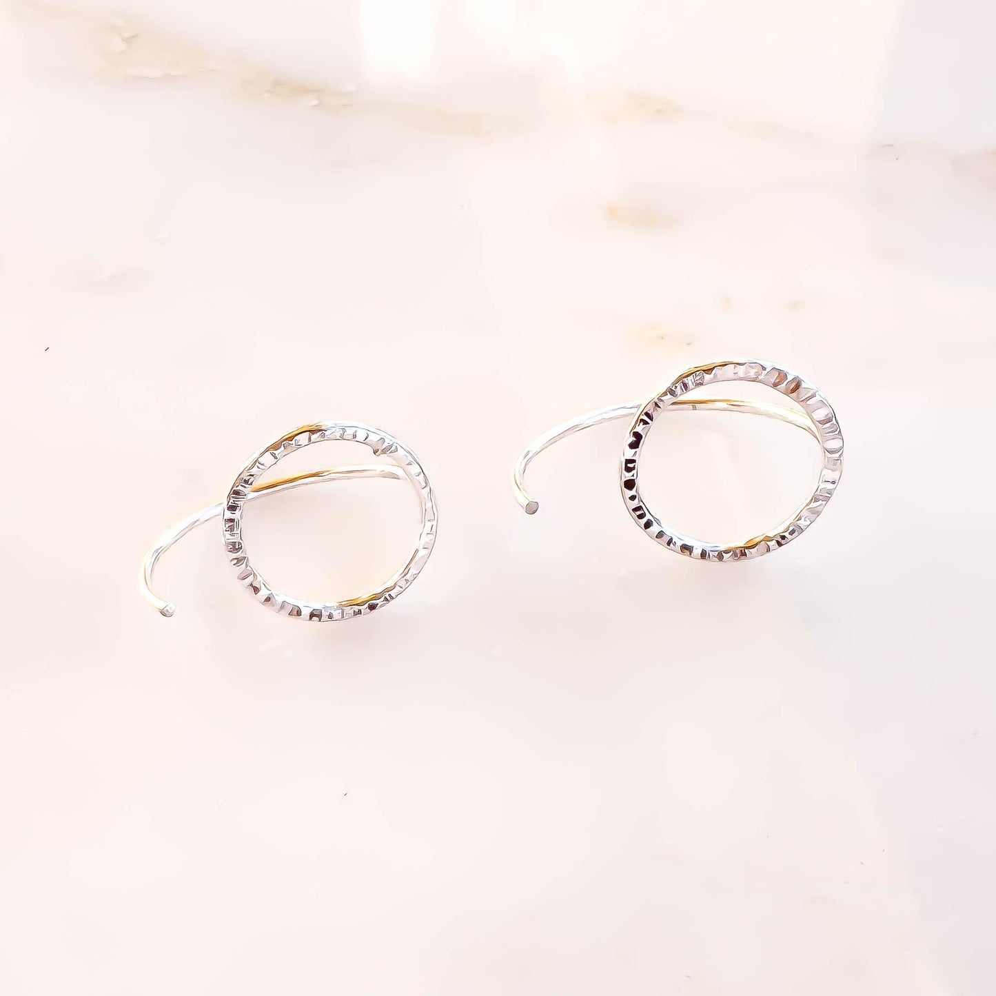 Circle Hammered Half Hoops, Sterling Silver