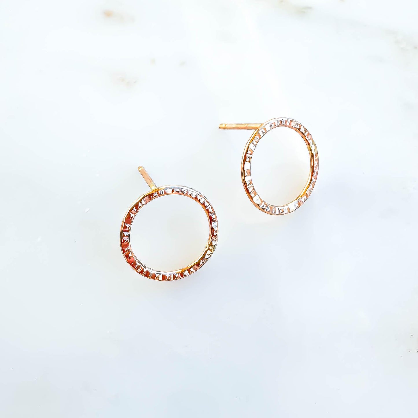 Circle Hammered Stud Earrings, 14K Gold Filled