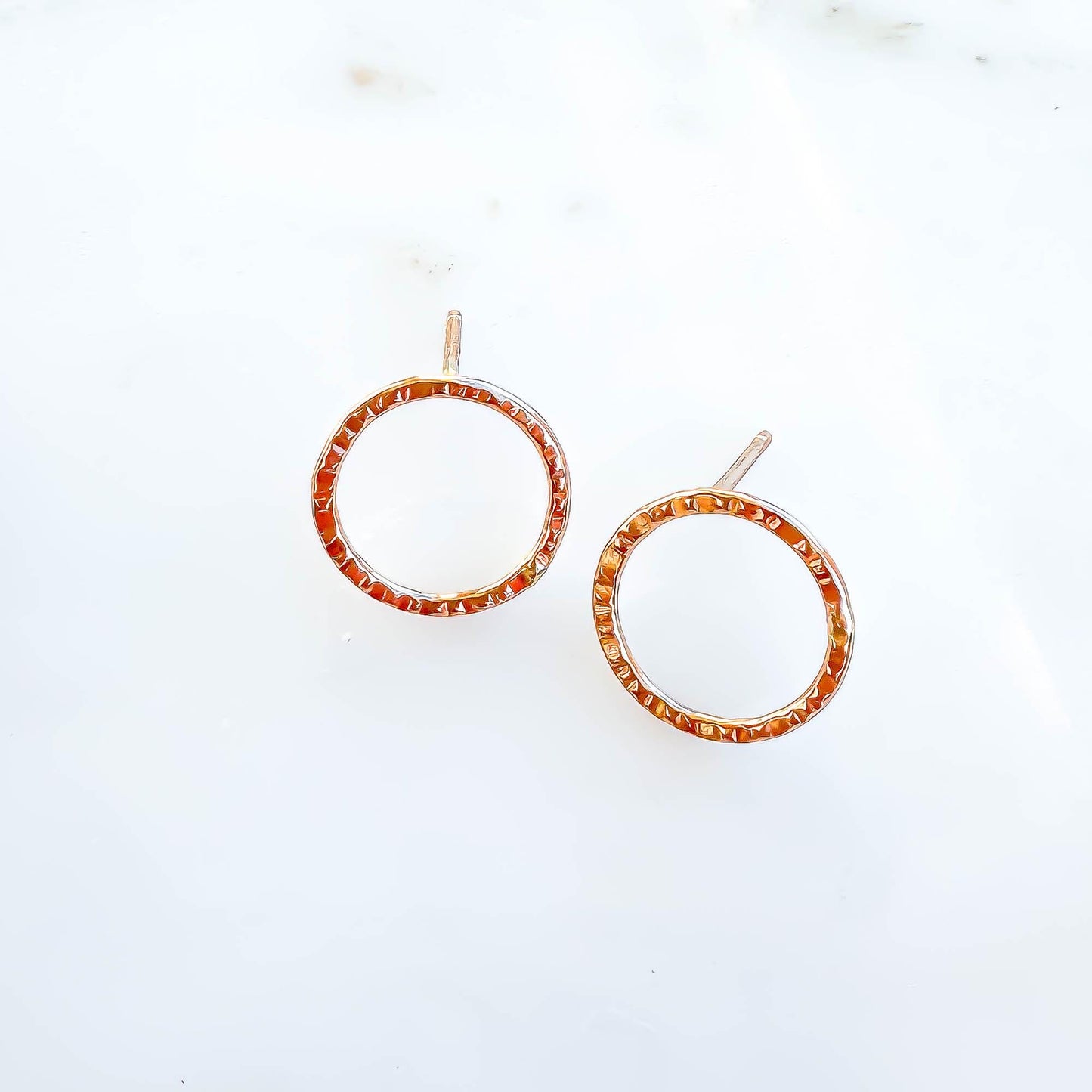 Circle Hammered Stud Earrings, 14K Gold Filled