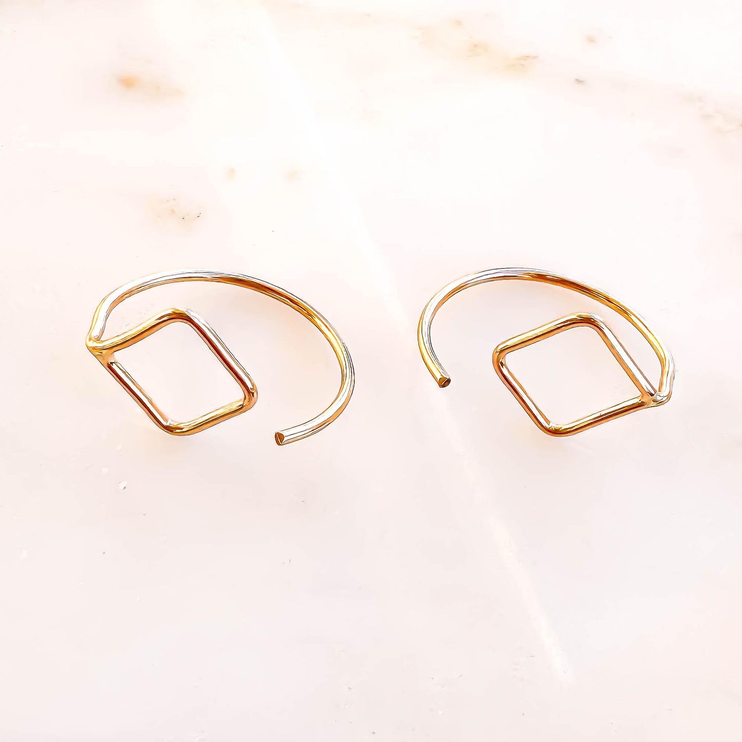 Square Drop Half Hoop Earrings, 14K Gold Filled