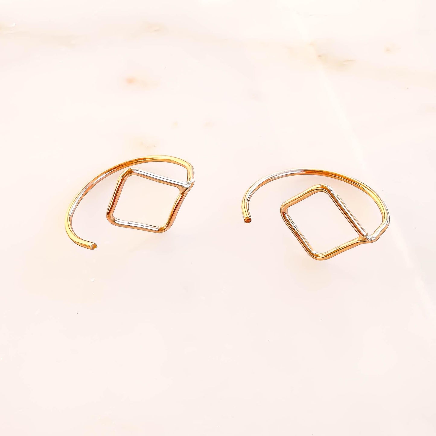 Square Drop Half Hoop Earrings, 14K Gold Filled