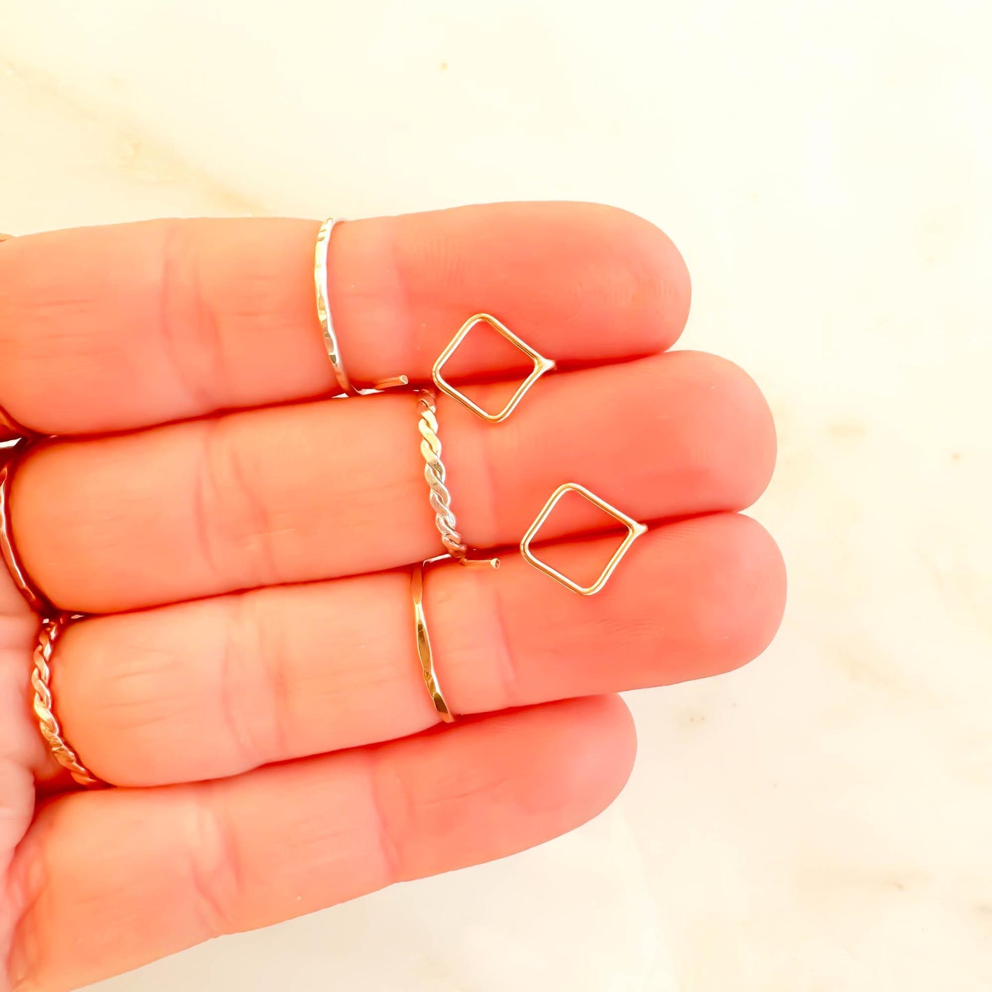 Square Drop Half Hoop Earrings, 14K Gold Filled