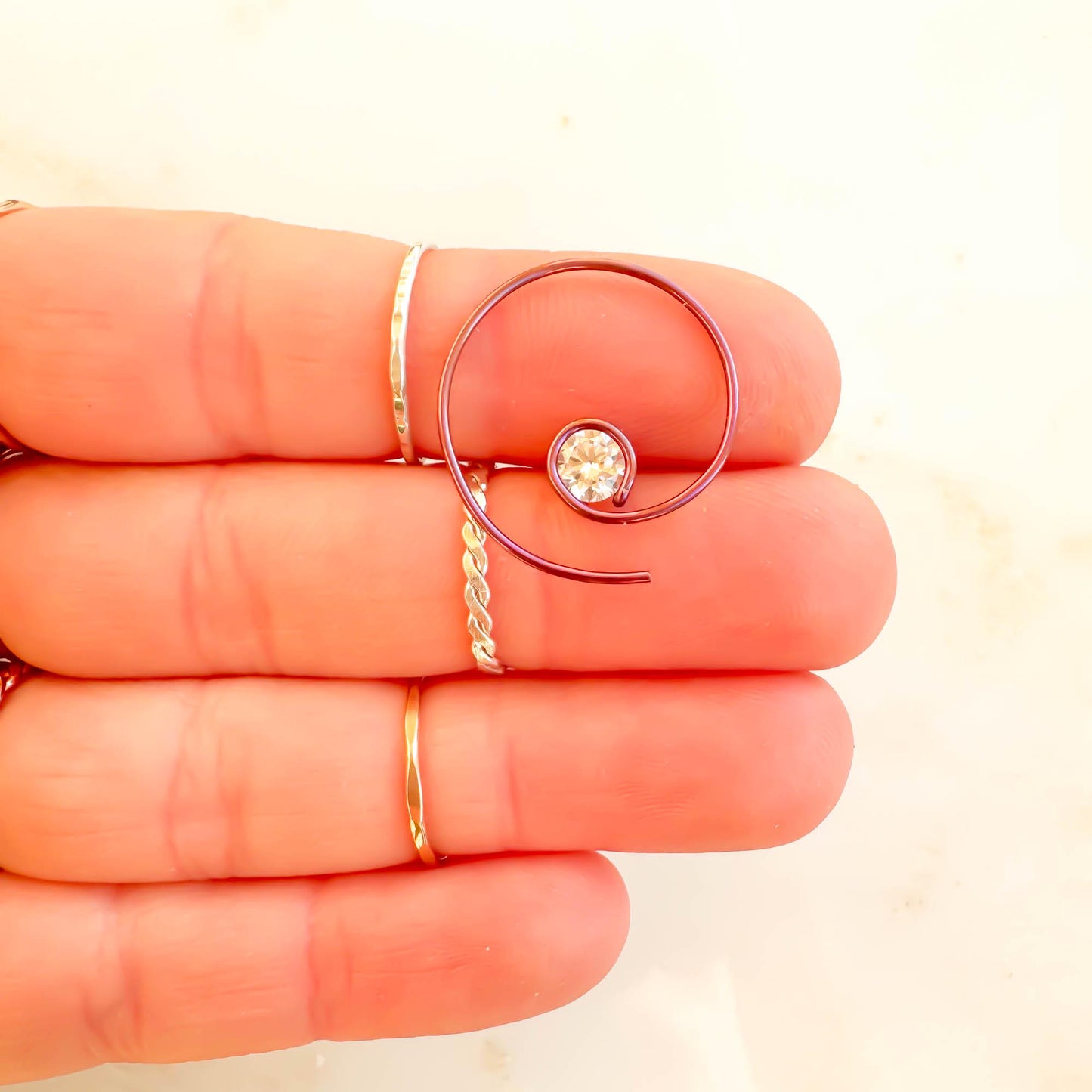 Pink Threader CZ Spiral Hoop Earrings, Niobium