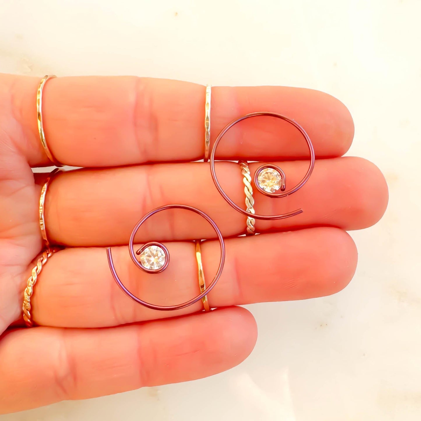 Pink Threader CZ Spiral Hoop Earrings, Niobium