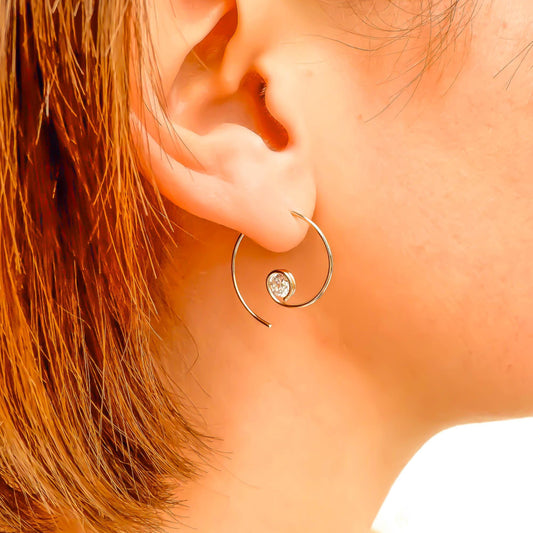 Threader CZ Spiral Hoop Earrings, 14K Gold Filled
