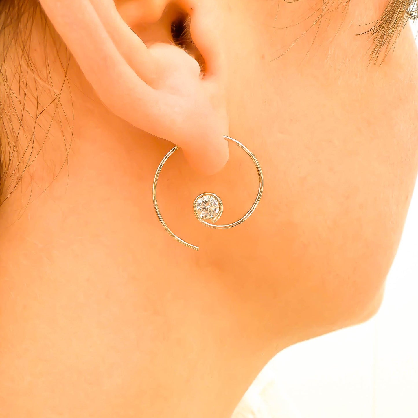 Threader CZ Spiral Hoop Earrings, 14K Gold Filled