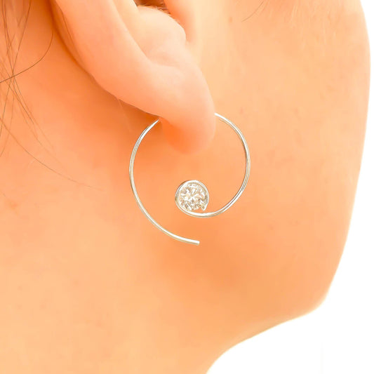 Threader CZ Spiral Hoop Earrings, Sterling Silver