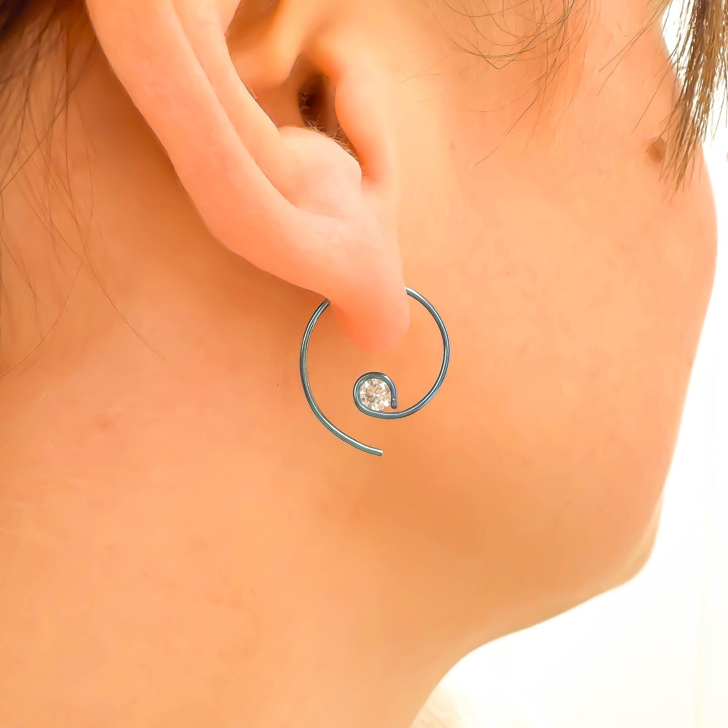 Teal Mini CZ Spiral Hoop Earrings, Niobium