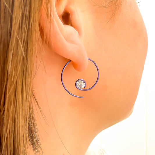 Purple CZ Spiral Hoop Earrings, Niobium