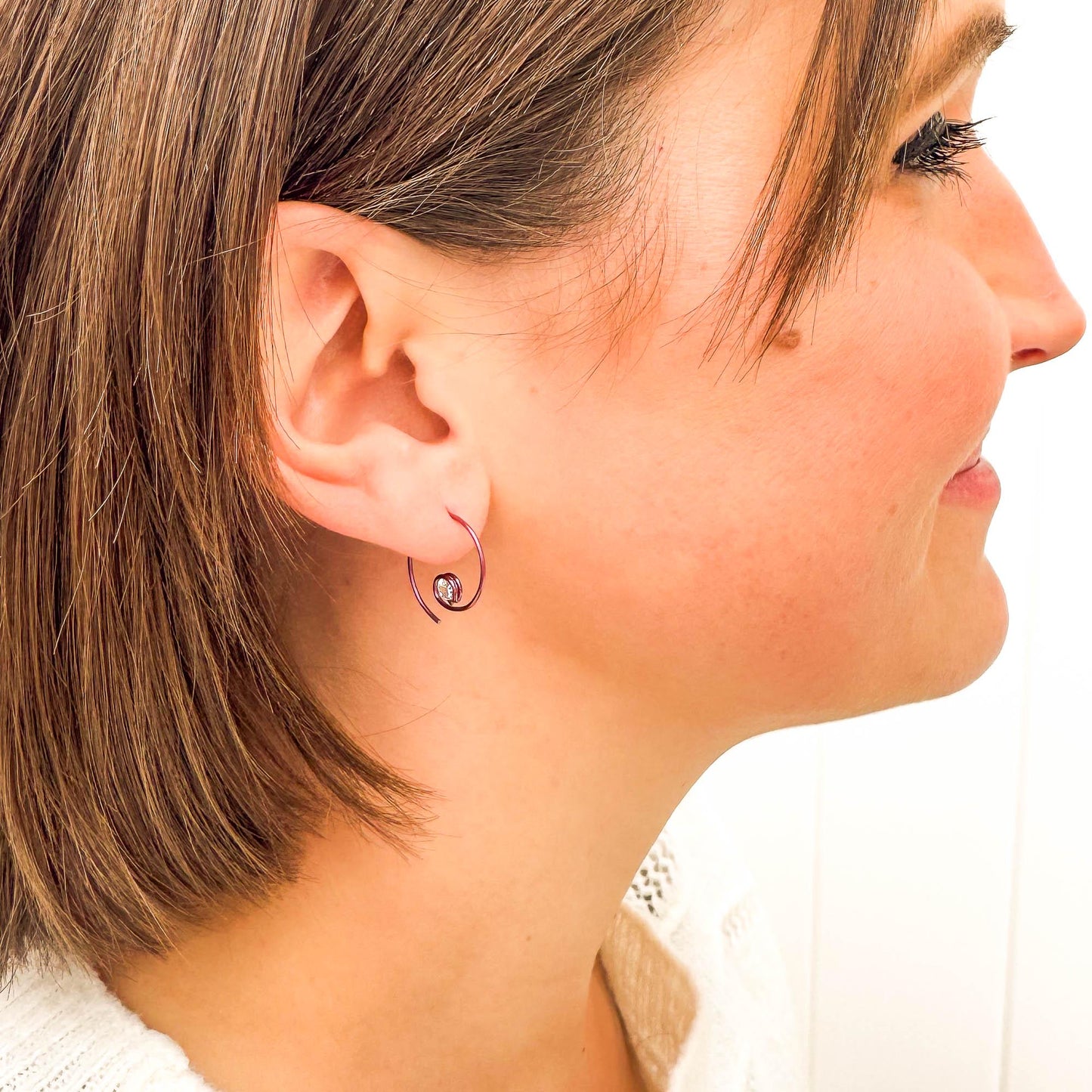 Pink Mini CZ Spiral Hoop Earrings, Niobium