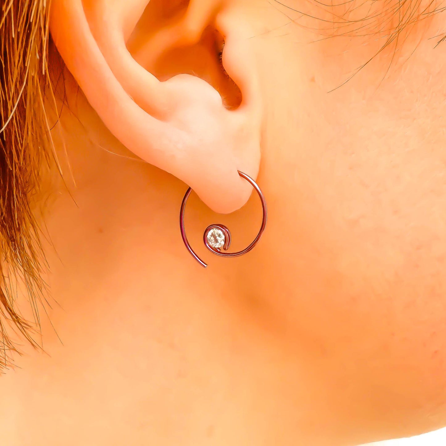 Pink Mini CZ Spiral Hoop Earrings, Niobium