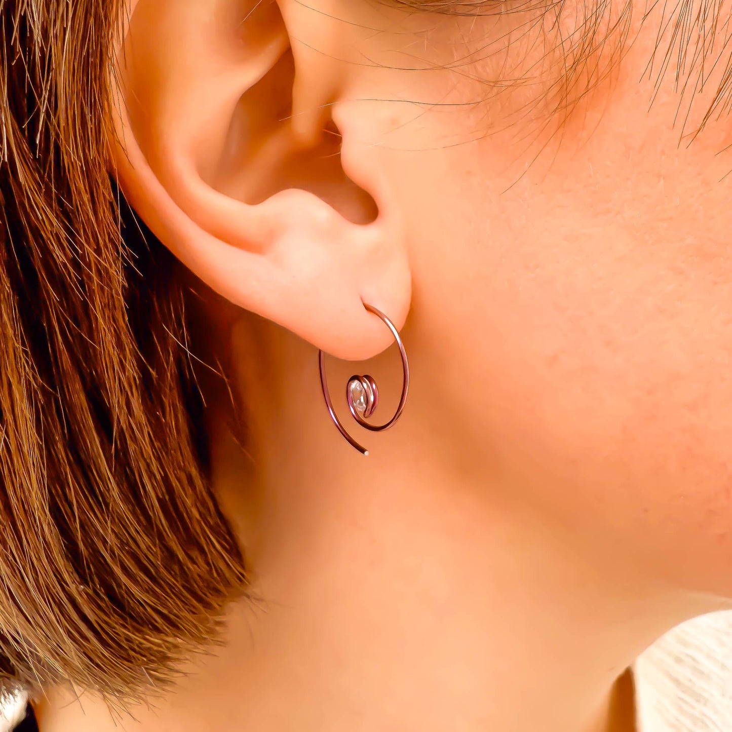 Pink Threader CZ Spiral Hoop Earrings, Niobium