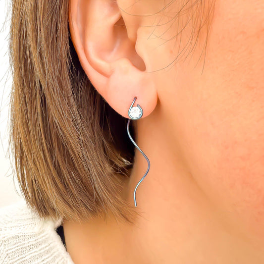 Teal Spiral CZ Threader Earrings, Niobium