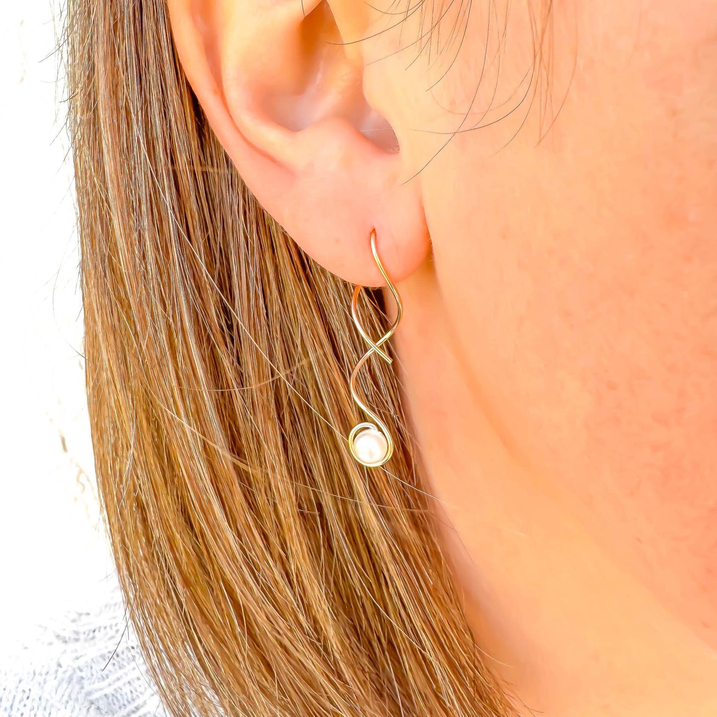 Pearl Threader Spiral Earrings, 14K Gold Filled