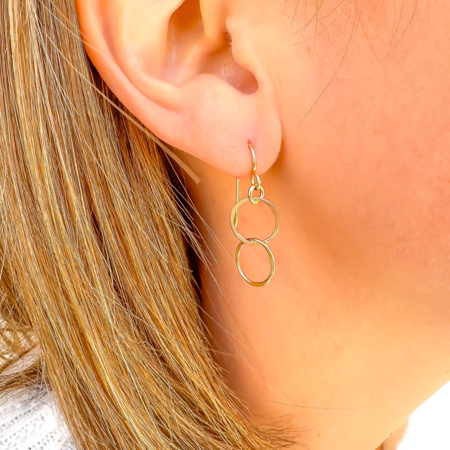 Double Circle Dangle Earrings, 14K Gold Filled
