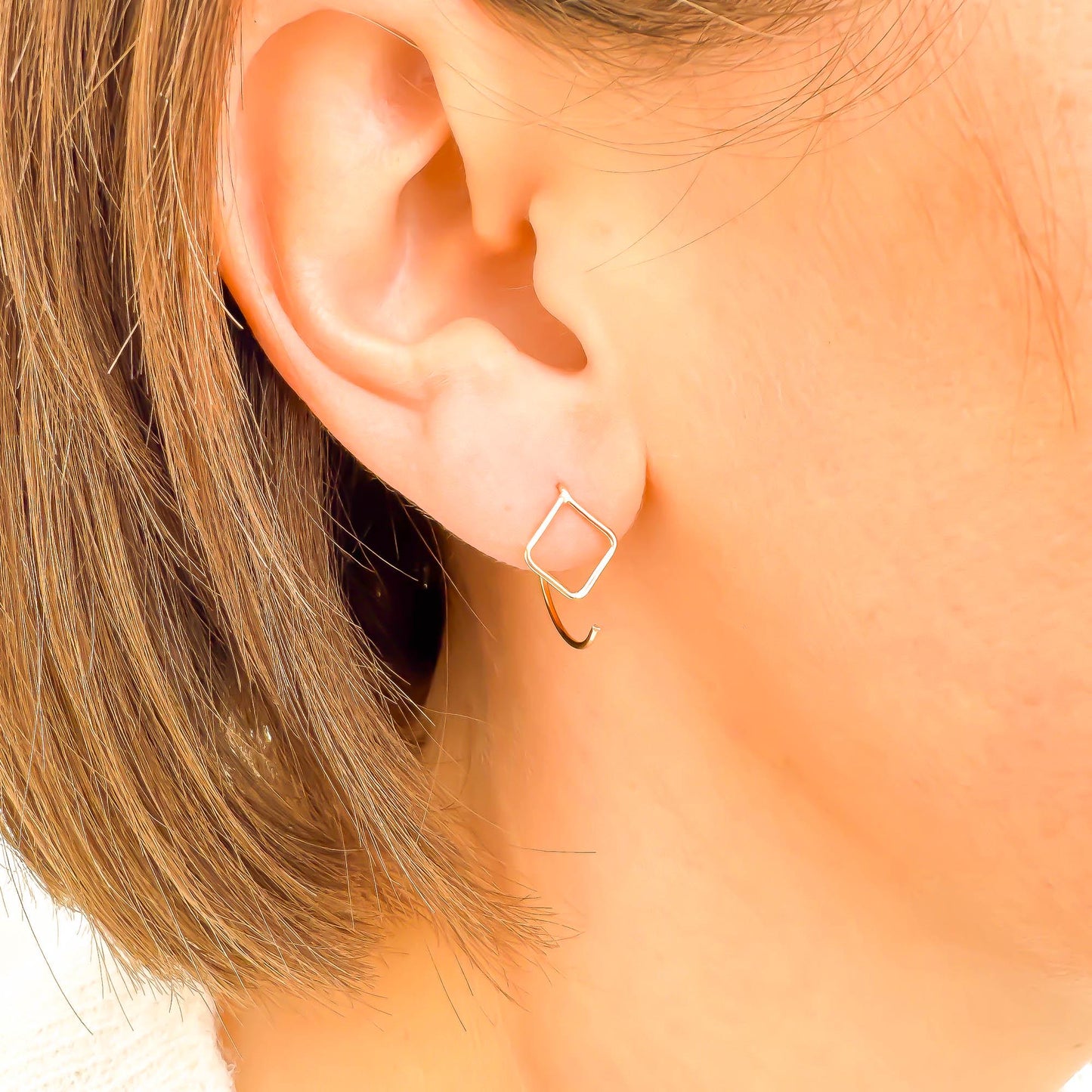 Square Drop Half Hoop Earrings, 14K Gold Filled
