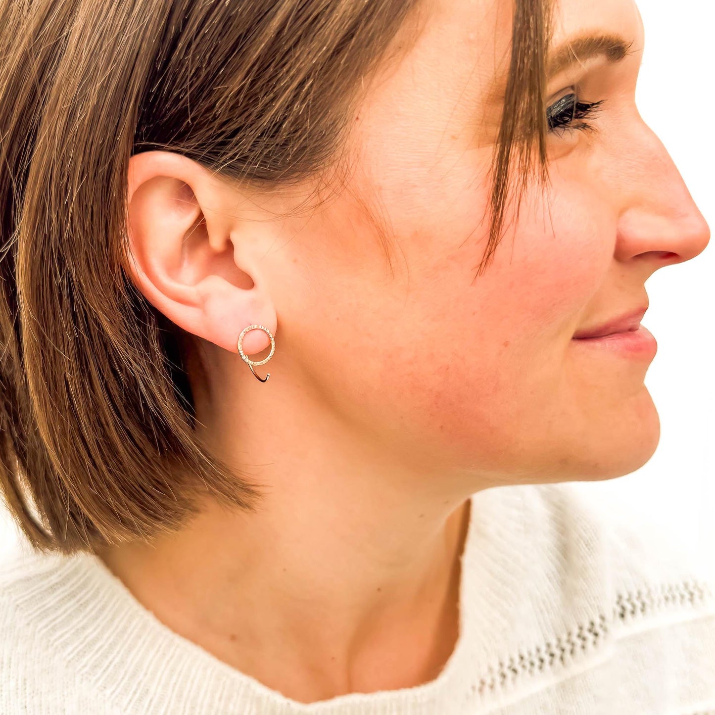 Circle Hammered Half Hoops, 14K Gold Filled