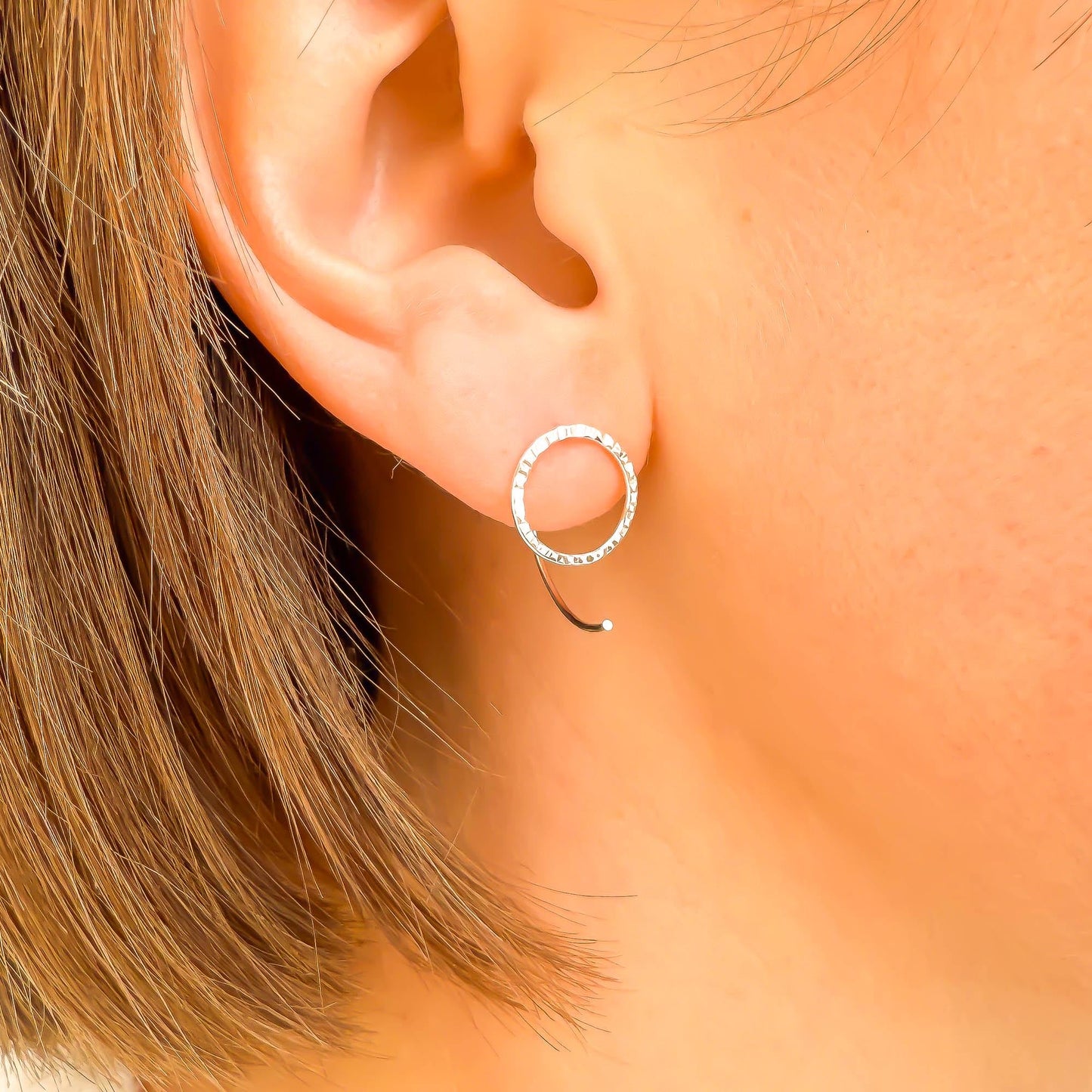 Circle Hammered Half Hoops, Sterling Silver