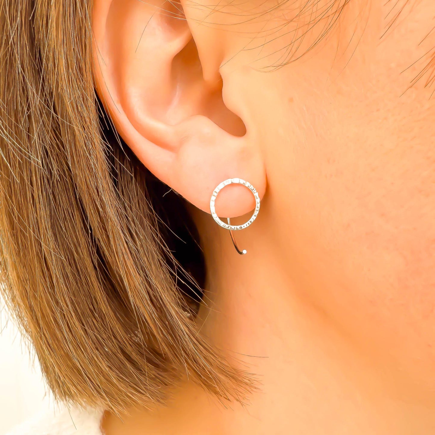 Circle Hammered Half Hoops, Sterling Silver