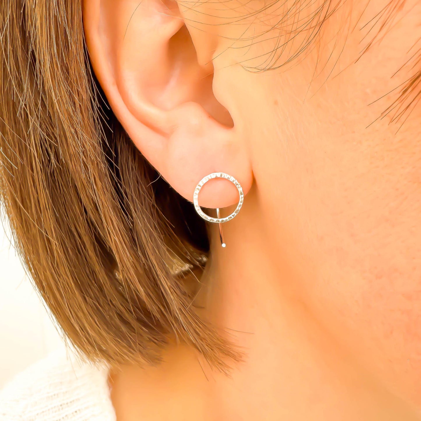 Circle Hammered Half Hoops, Sterling Silver