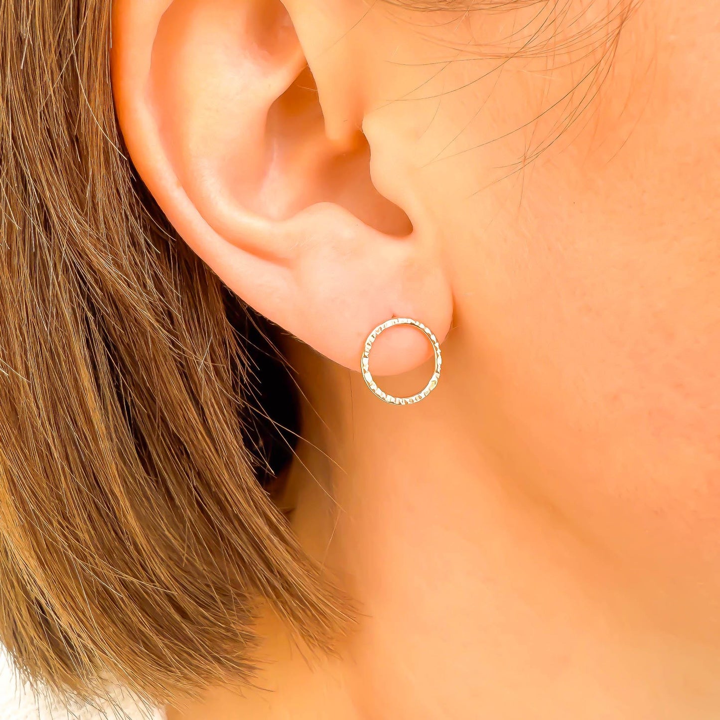 Circle Hammered Stud Earrings, 14K Gold Filled