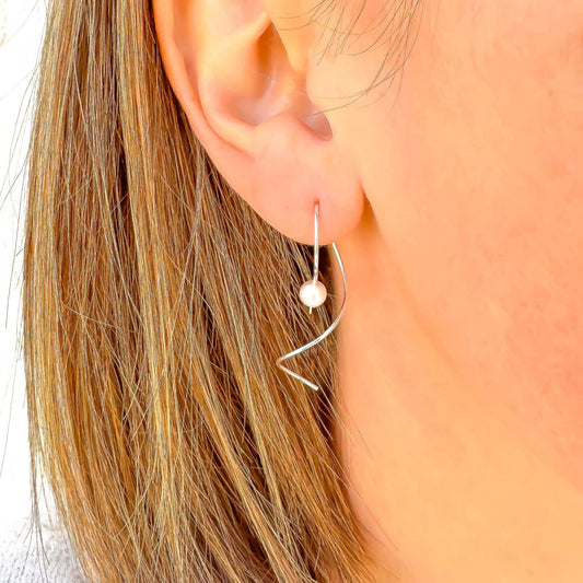 Pearl Drop Threader Earrings, Sterling Silver
