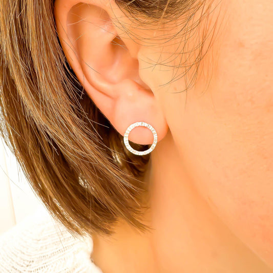Circle Hammered Stud Earrings, Sterling Silver