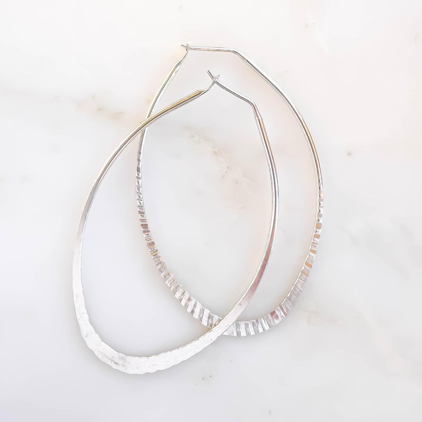 Hammered Teardrop Hoop Earrings, Sterling Silver