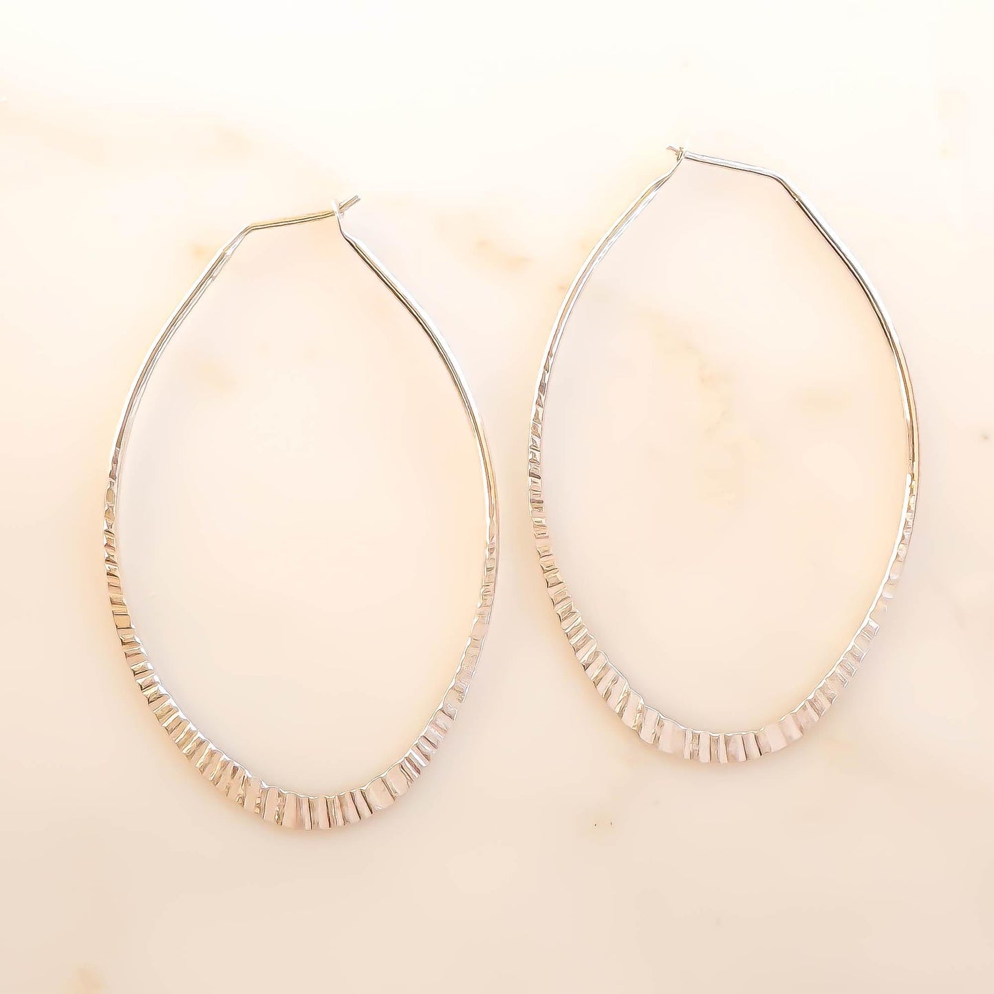 Hammered Teardrop Hoop Earrings, Sterling Silver