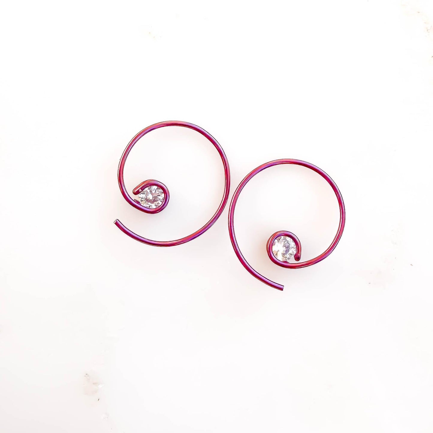 Pink Mini CZ Spiral Hoop Earrings, Niobium