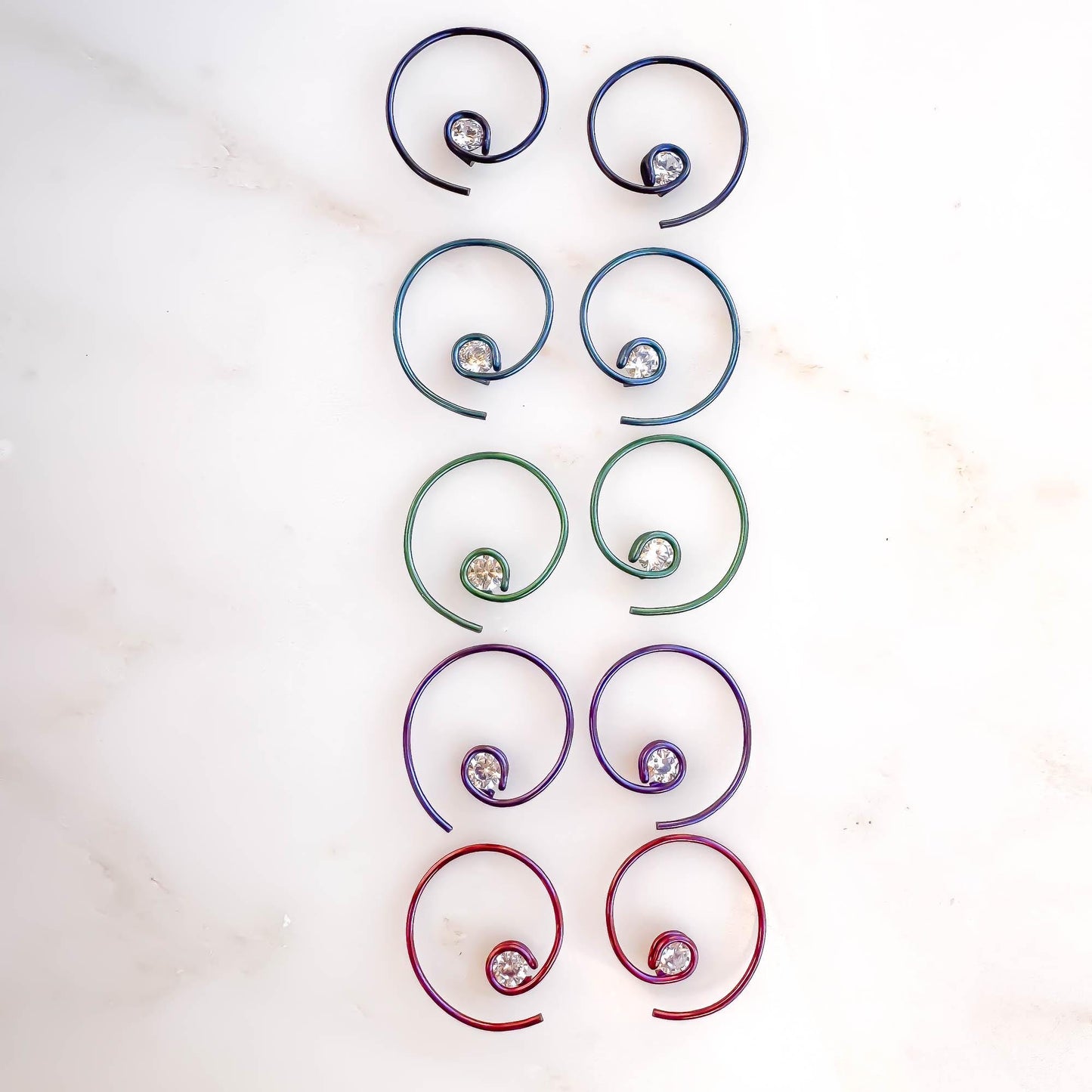 Teal Mini CZ Spiral Hoop Earrings, Niobium