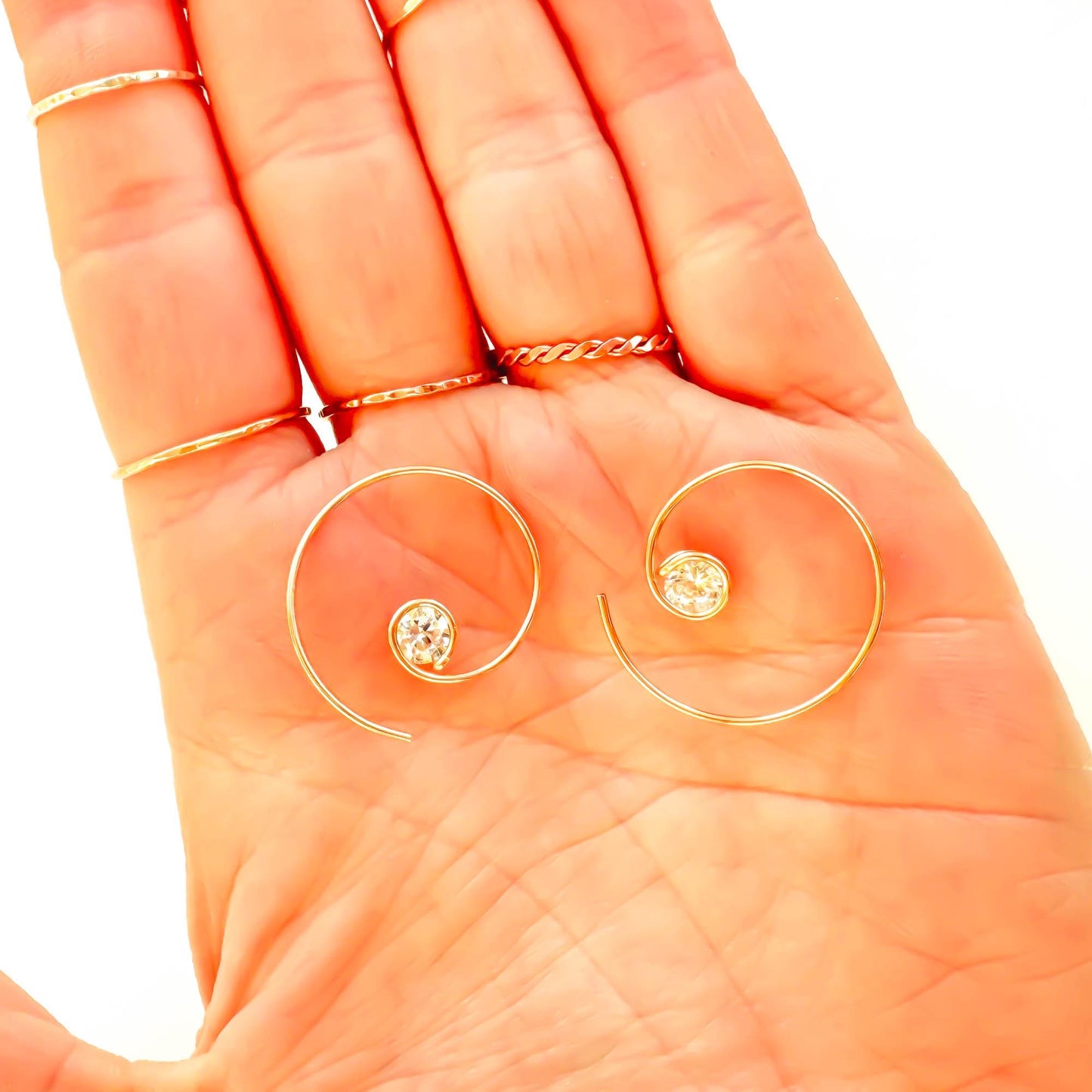 Threader CZ Spiral Hoop Earrings, 14K Gold Filled