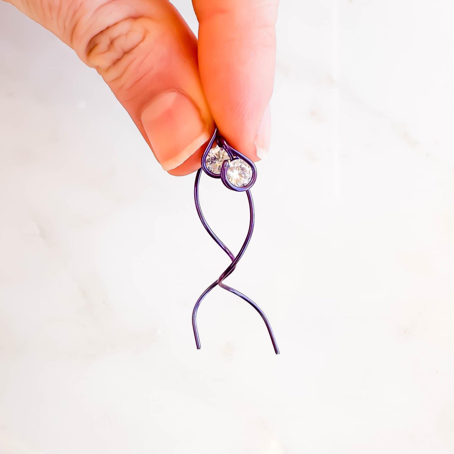 Purple Spiral CZ Threader Earrings, Niobium