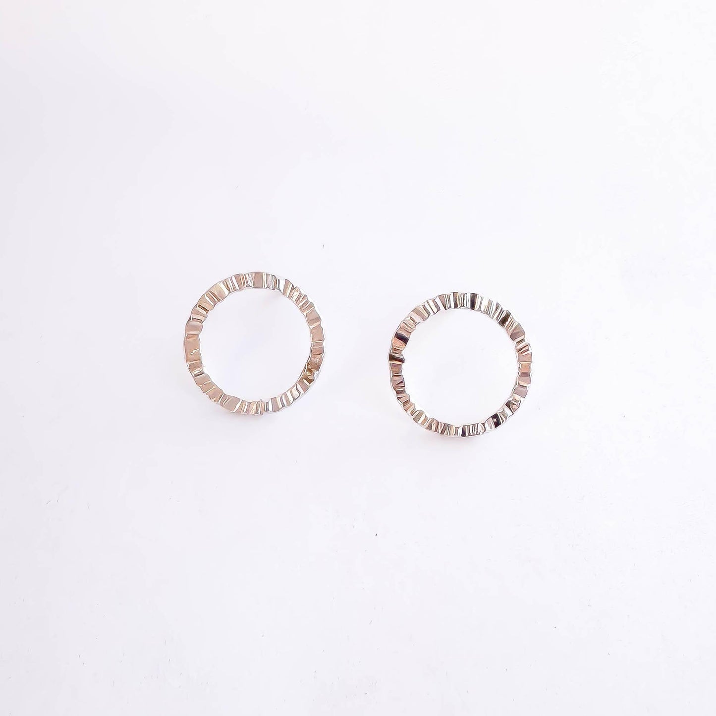 Circle Hammered Stud Earrings, Sterling Silver
