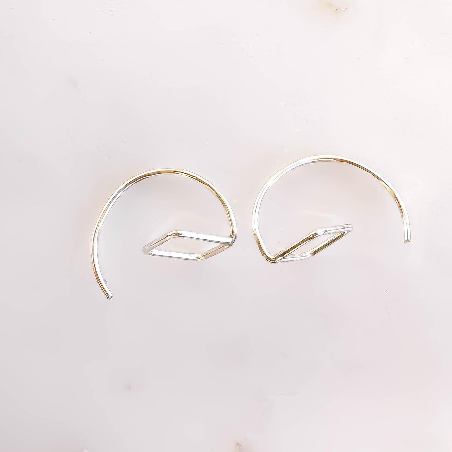 Square Drop Half Hoop Earrings, Sterling Silver