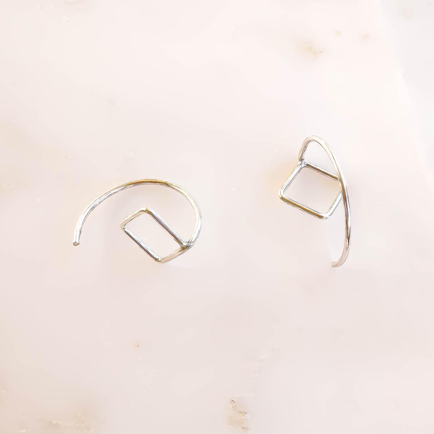 Square Drop Half Hoop Earrings, Sterling Silver