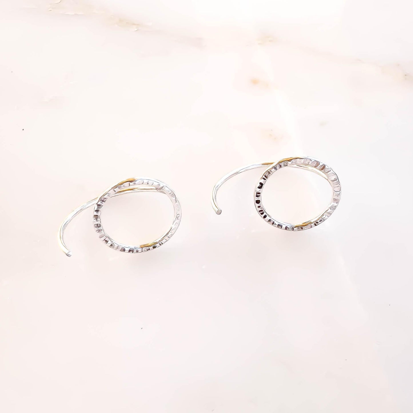 Circle Hammered Half Hoops, Sterling Silver