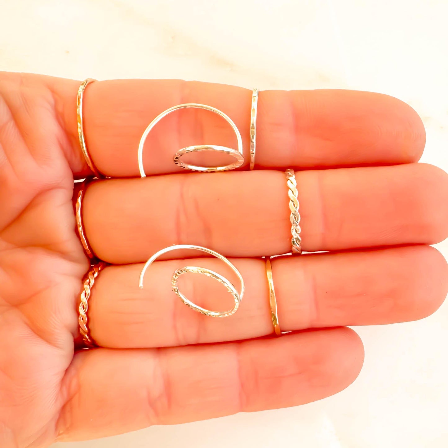 Circle Hammered Half Hoops, Sterling Silver