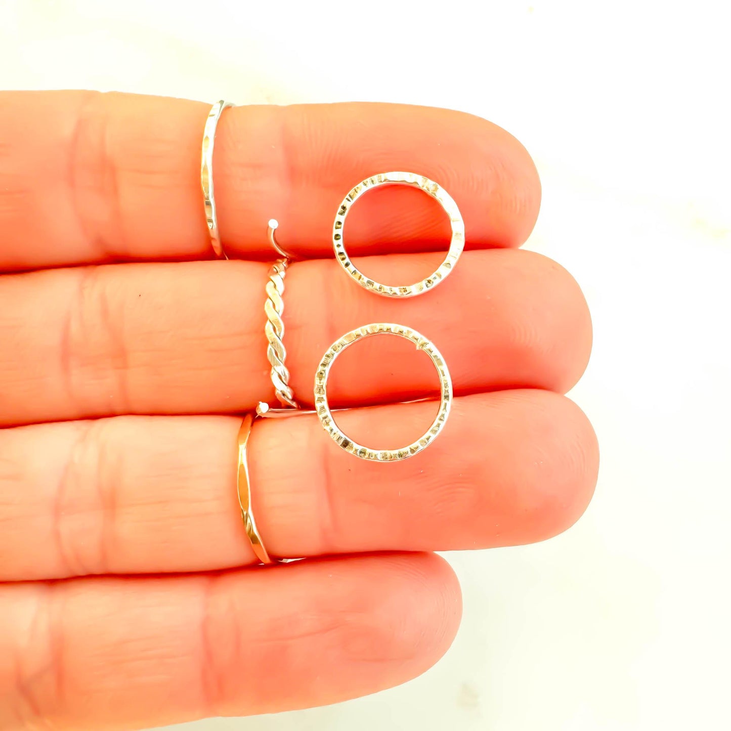 Circle Hammered Half Hoops, Sterling Silver