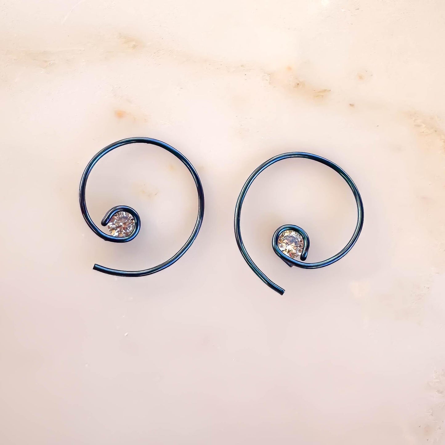 Teal Mini CZ Spiral Hoop Earrings, Niobium