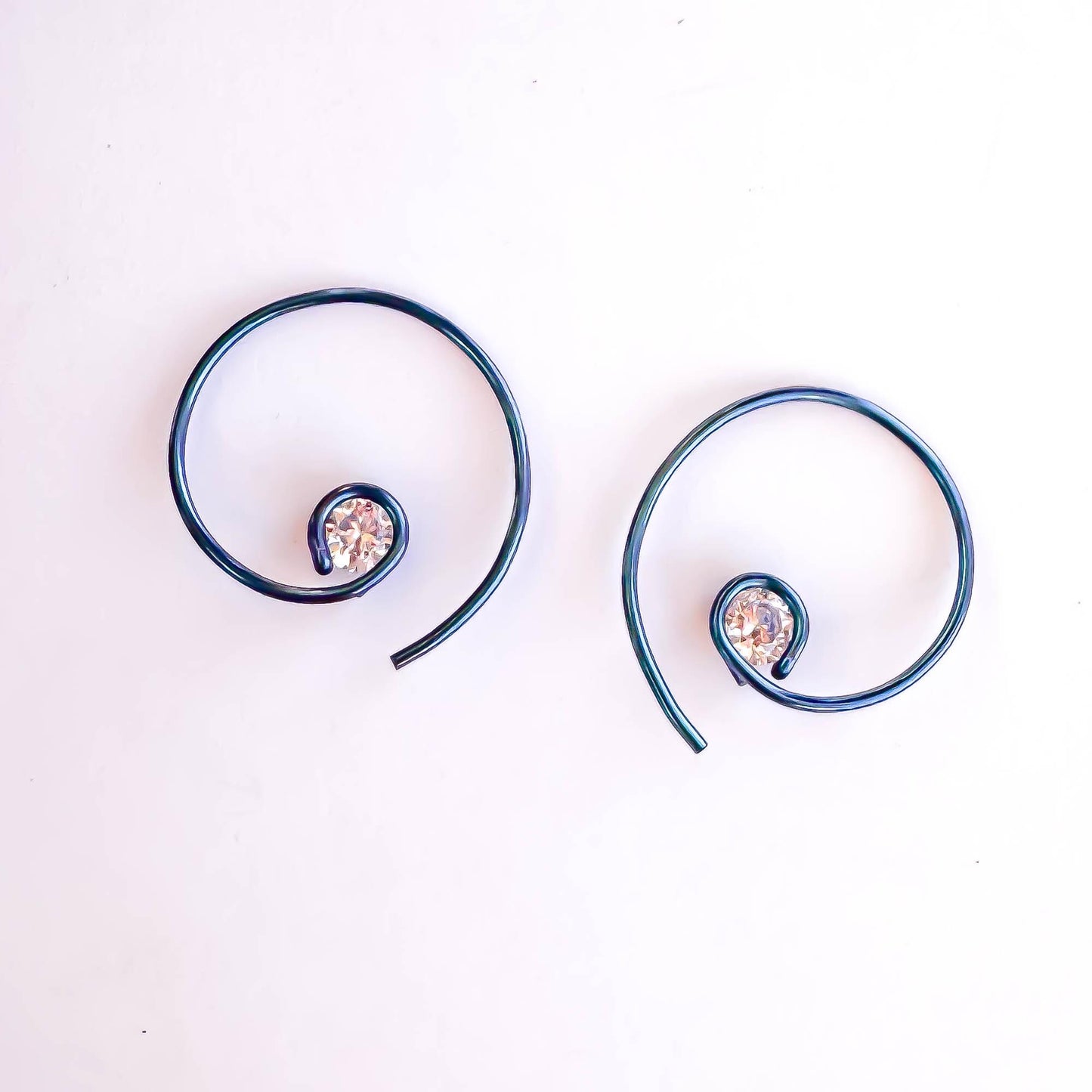 Teal Mini CZ Spiral Hoop Earrings, Niobium