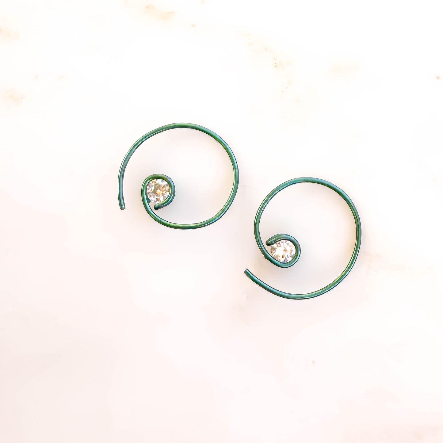Green Mini CZ Spiral Hoop Earrings, Niobium