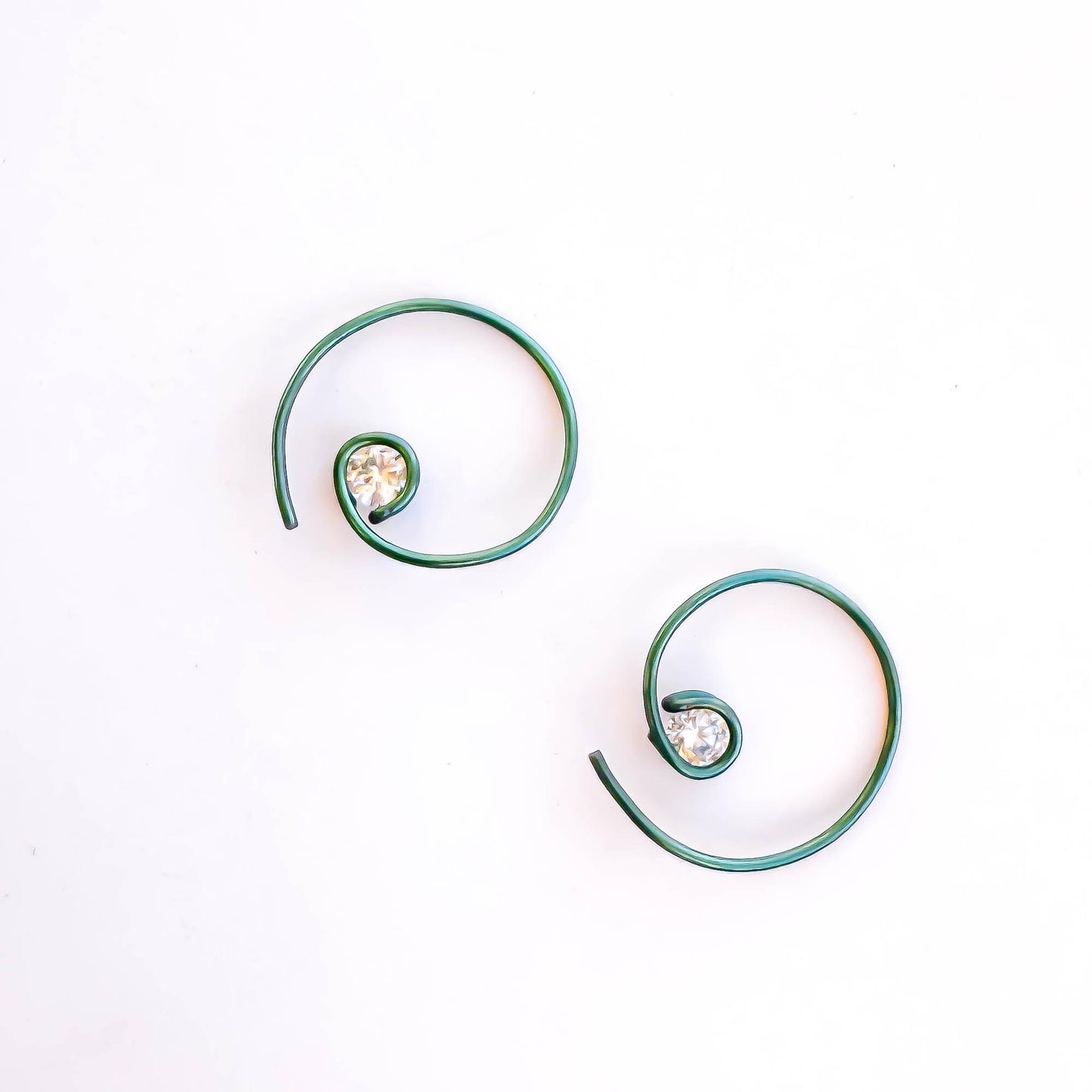 Green Mini CZ Spiral Hoop Earrings, Niobium