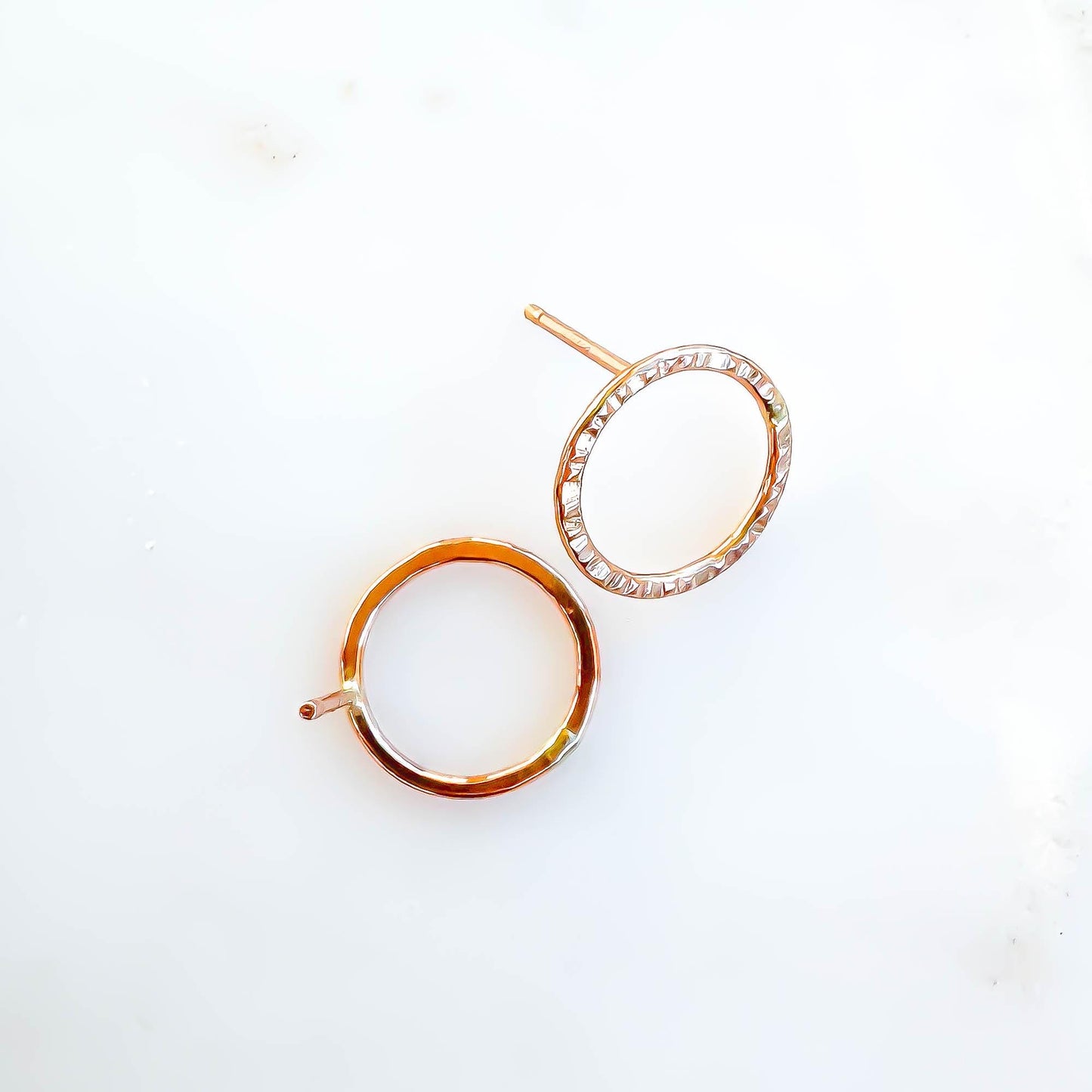 Circle Hammered Stud Earrings, 14K Gold Filled